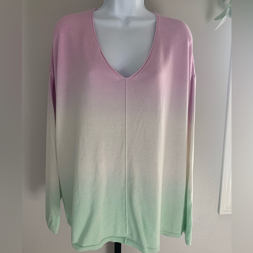 Sanctuary Light Purple, White and Green V-Neck Sweater
